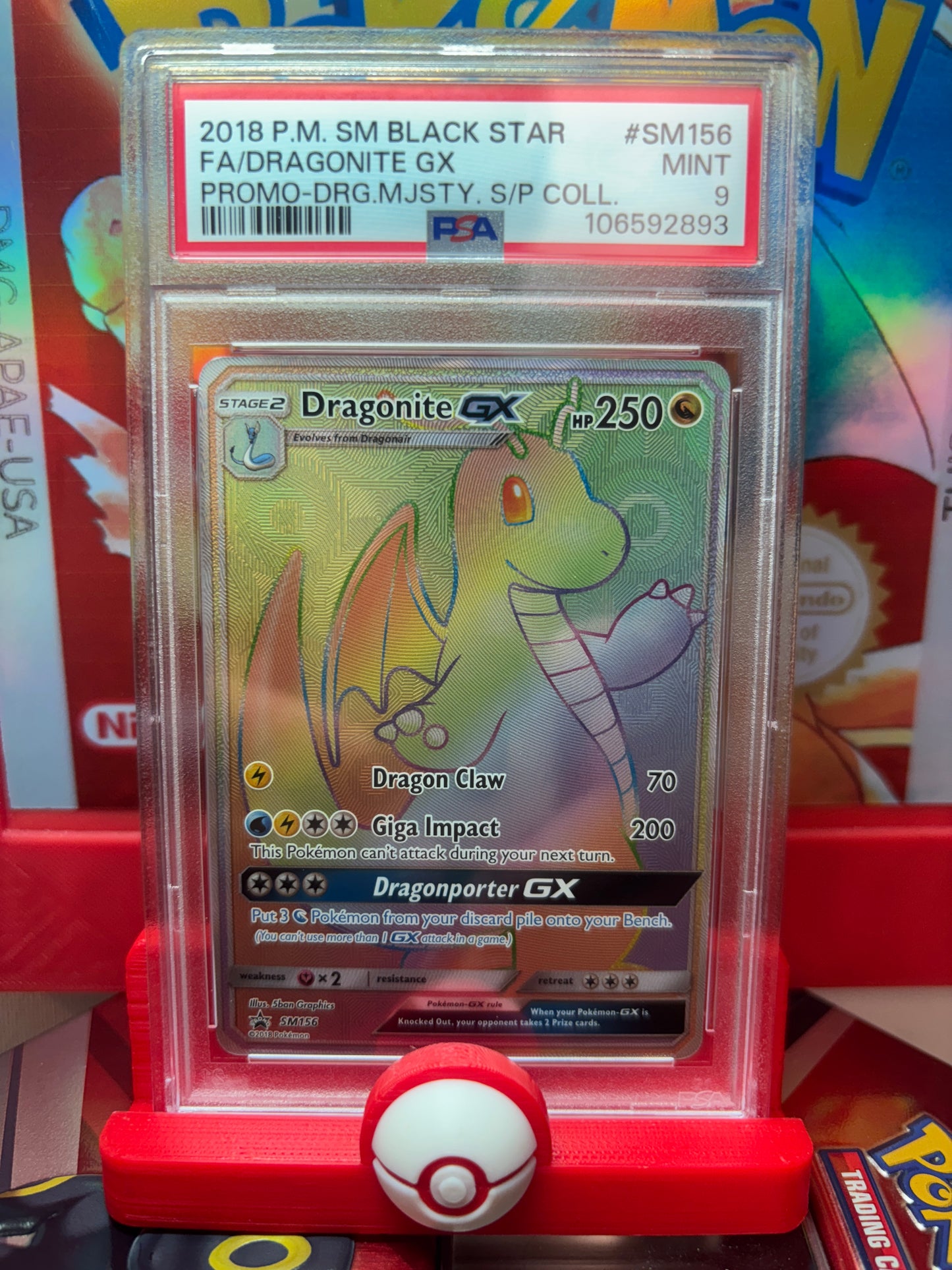 Dragonite Black Stare Promo Rainbow SM#156 PSA 9